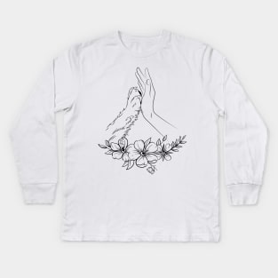 Woman Hand And Dog Paw Floral Kids Long Sleeve T-Shirt